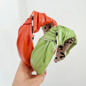 PU Leather Knotted Headband Wide Hair Hoop For Women Girls Fashion Leopard Print Lining Hair Accessories