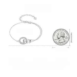 Size chart for S925 sterling silver double circle bracelet showing dimensions and weight