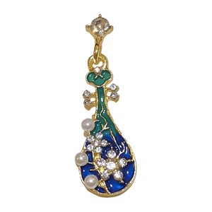 Elegant Chinese style lute-shaped stud earrings with gold finish, crystals, and pearls