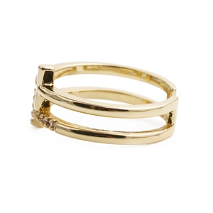 Elegant gold double T open ring with zircon inlay and hollow cross design for women