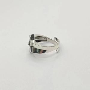 Vintage 925 sterling silver open ring with All-Seeing Eye design in retro silver finish