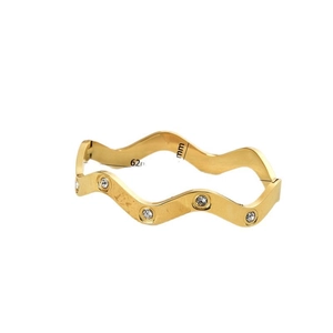Gold wave-shaped stainless steel bracelet with zircon inlay, 62mm inner diameter
