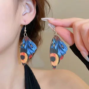 Realistic Butterfly Wing Dangle Earrings With Stainless Steel Earring Post Colorful Acrylic Fashion Jewelry For Women