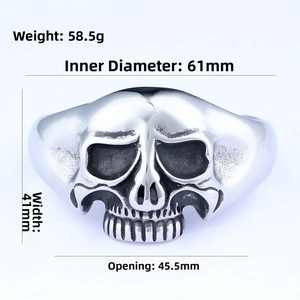 Detailed specs of gothic stainless steel skull bracelet showing size and weight measurements
