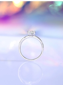 Detail of S925 sterling silver ring featuring a six-prong setting and pavé zircon stones