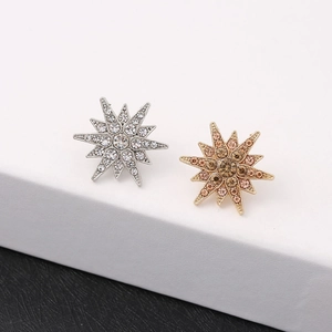 Hexagram Starburst Brooch Alloy Rhinestone Collar Pin For Suits Shirts Men Women Retro Elegant Fashion Accessory