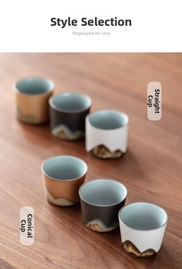 Detailed comparison of Zen-style ceramic tea cups with landscape patterns and glaze