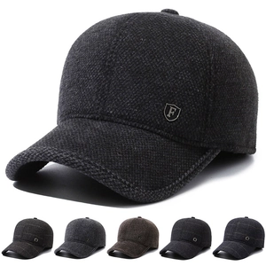 Mens Winter Warm Baseball Cap With Ear Protection Thick Woolen Tweed Fabric Windproof Adjustable Outdoor Sport Hat