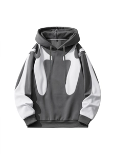 Heren Spliced Color Block Hoodie Katoenmix Streetwear Patchwork Hooded Sweatshirt Casual Grijs Wit Lange Mouw