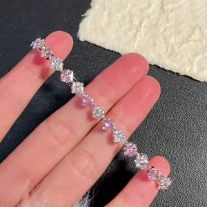 Elegant zircon square clasp bracelet with pink and white stones for a minimalist luxury look