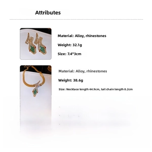 Detailed specs of crystal snake jewelry set featuring necklace and earrings dimensions