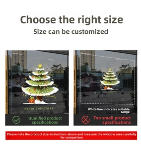 Comparison of different sizes for Christmas tree window stickers with Merry Christmas text