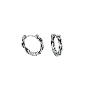 Vintage silver twist braided hoop earrings in high-quality titanium steel for men and women
