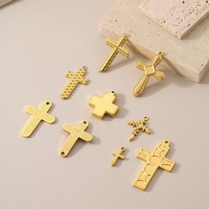 Punk Stainless Steel Cross Pendants For DIY Jewelry Making Gold Plated Religious Prayer Cross Charms Vintage Unisex Necklace Accessories