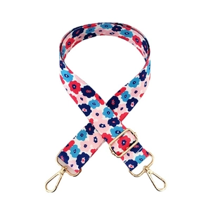Adjustable colorful floral canvas shoulder strap for bags with gold metal hardware