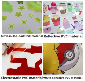 Detail showcasing four material textures: luminous, reflective, electrostatic, and adhesive vinyl