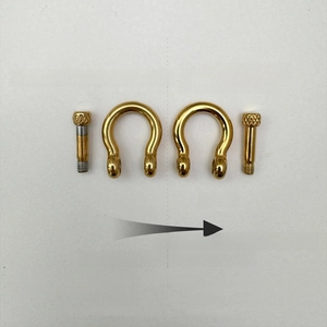 Macro shot of 18K gold plated horseshoe shackles with high-polished screw pin closure