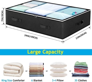 Detailed size chart showing 100x50x18cm capacity for blankets and clothes storage bag