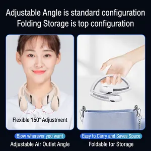 Foldable portable neck fan with 150-degree adjustment and silent turbine cooling