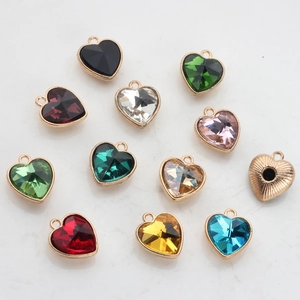 Set of colorful 12mm heart crystal pendants with gold alloy frame for jewelry making