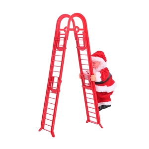 Electric climbing Santa Claus on double-sided red ladder with gift bag Christmas decor