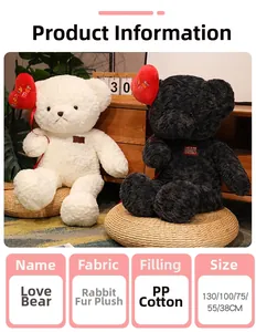Detailed macro view showing soft rabbit fur fabric texture of teddy bear with heart balloon