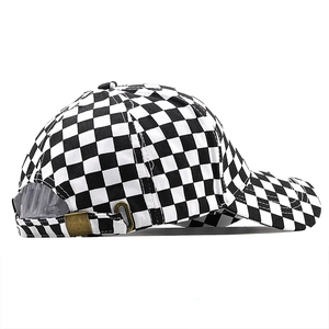 Checkerboard pattern baseball cap with retro metal adjustable buckle for sun protection