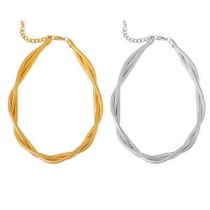 Chic multi-strand twisted snake chain necklace in gold and silver stainless steel