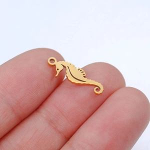 Golden polished stainless steel seahorse pendant charm for DIY jewelry making