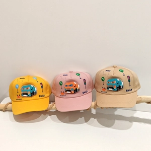 Berretti da baseball per bambini in cotone con ricamo camion in giallo, rosa e kaki