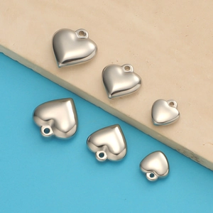 Polished stainless steel heart pendants in various sizes for DIY jewelry making