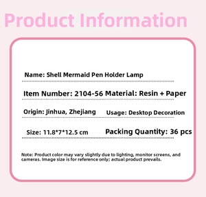 Shell Mermaid Pen Holder Light dimensions and resin material specifications detail