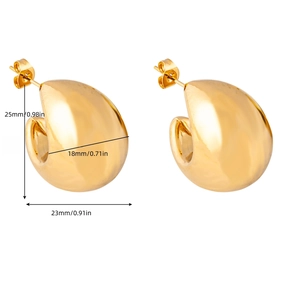 Detailed size specifications for 25mm hollow teardrop gold-plated earrings