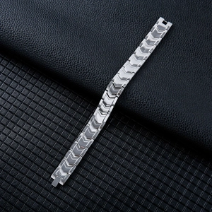 Men's titanium steel bracelet with V-shaped geometric links on black leather