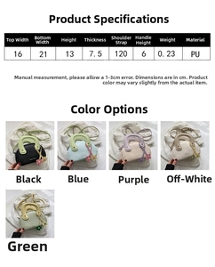 Tableau des tailles détaillé et dimensions du sac à main en cuir PU coloré