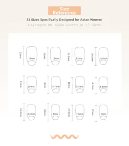 Detailed press-on nails size chart with 12 dimensions in millimeters for a perfect fit