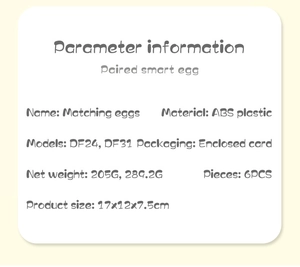 Detailed specification chart for matching dinosaur eggs made of high-quality ABS plastic