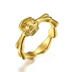 Skull Head Crossbones Ring Stainless Steel Punk Rock Gothic Jewelry Unique Statement Band For Men Women