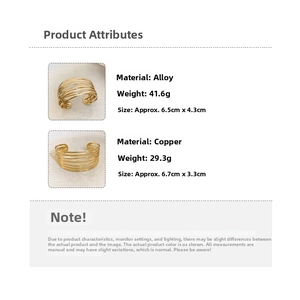 Detailed size and material specifications for gold multi-layer minimalist open bangles