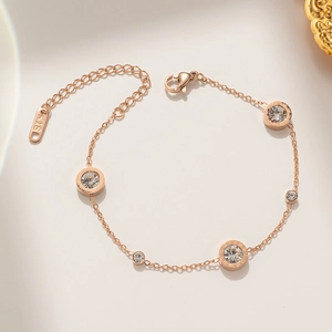 Rose gold Roman numeral titanium bracelet with sparkling zircon charms and K18 hallmark