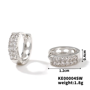 Detail view of silver cubic zirconia earrings with 1.2cm diameter and 0.4cm width