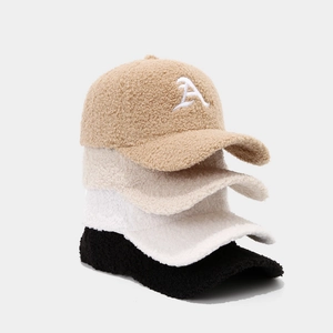 Warm Sherpa Fleece Baseball Cap With Letter A Embroidery Winter Windproof Outdoor Adjustable Plush Hat For Women Men