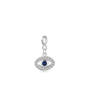 Ciondolo occhio del diavolo in argento 925 con pietra blu e zirconi scintillanti