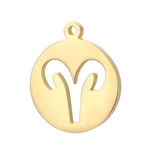 Golden Aries zodiac sign pendant with minimalist hollow design on white background