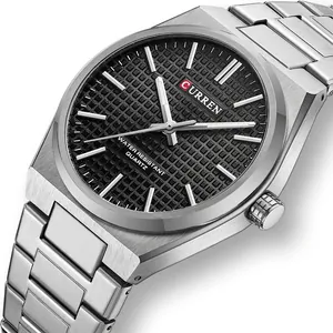 CURREN men's business quartz watch with black textured dial and brushed steel strap