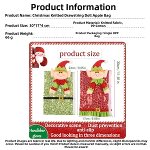 Size chart showing 30x17cm dimensions for Christmas knitted elf apple gift bag