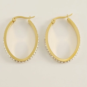 Elegant 18K gold plated stainless steel oval hoop earrings with sparkling crystal diamonds