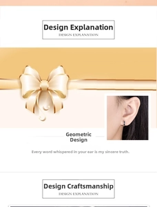 Silver geometric hoop earring shown on ear with elegant ribbon background detail