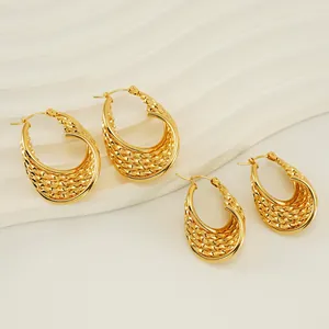 Braided Hoop Earrings Stainless Steel 18K Gold Plated Woven Texture Chunky Retro French Style Jewelry For Women