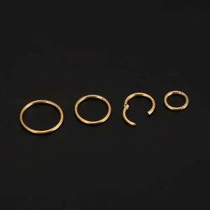 Set of four gold 316L stainless steel hinged segment rings in various sizes for piercings